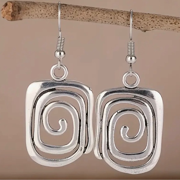 Silver Tone Spiral Dangle Earrings - Picture 2 of 3